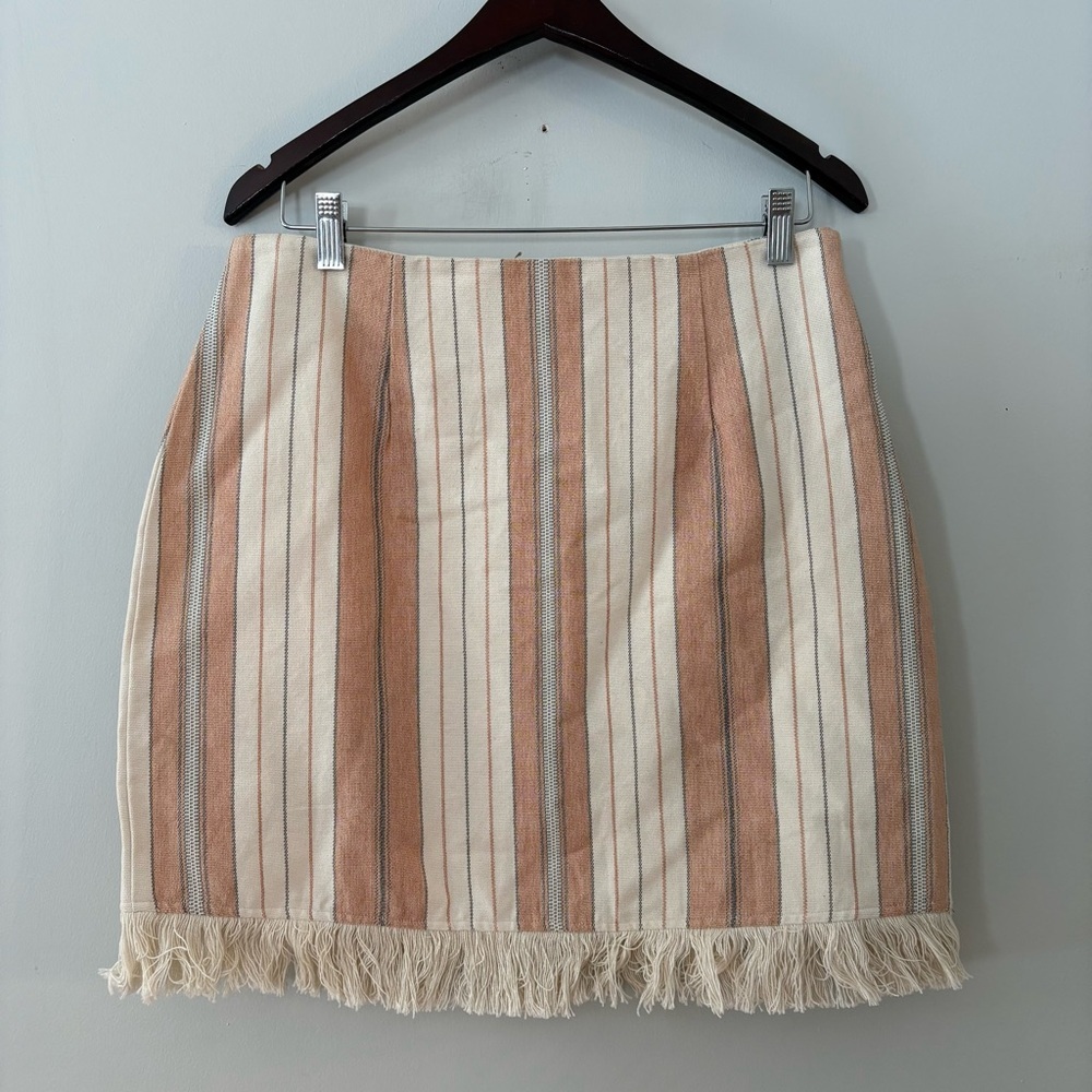 Majorelle Saddle Skirt – Size Large – Boho Chic Striped Fringe Hem Mini Skirt